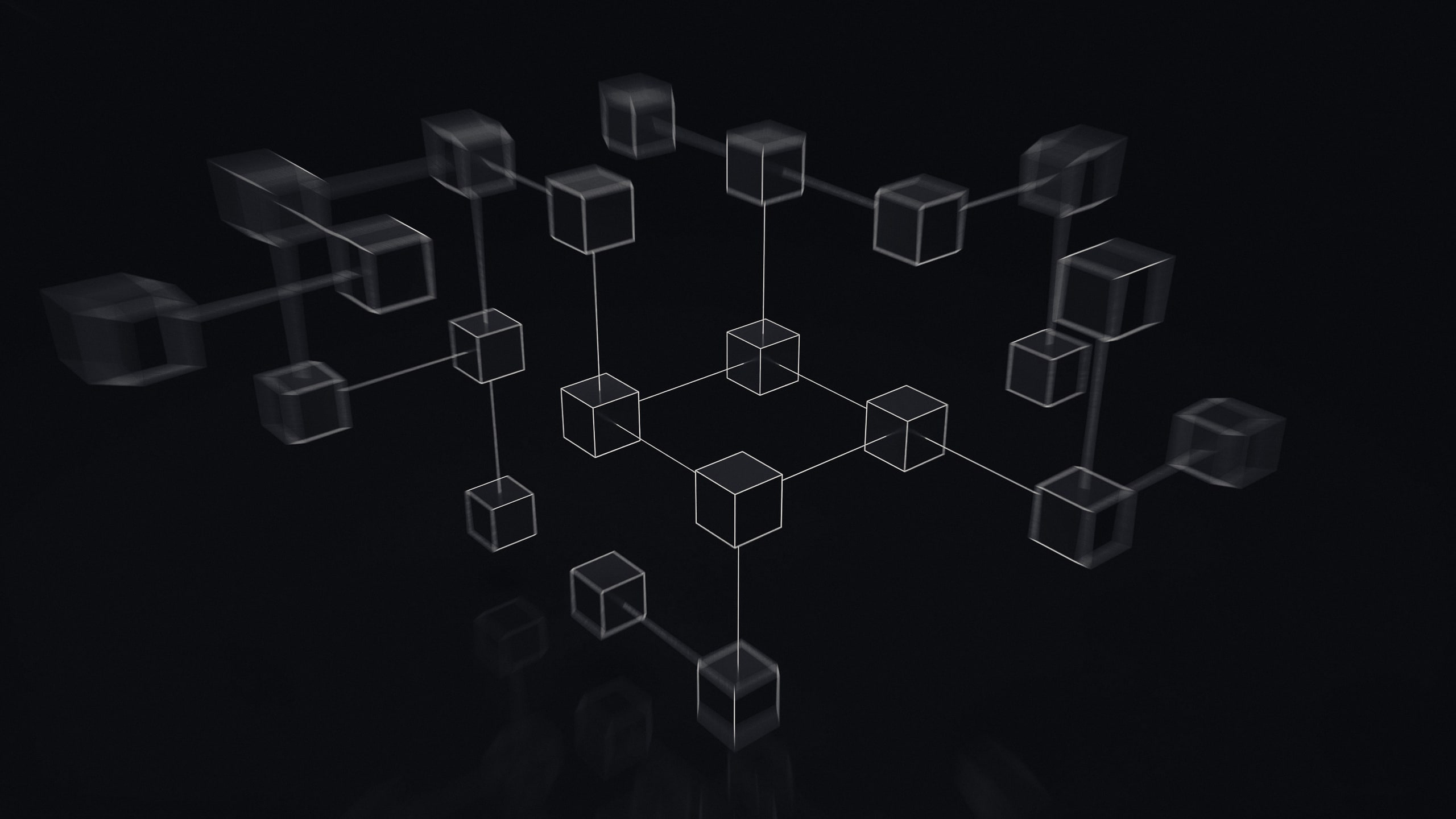 Connected cubes forming a network on a dark background